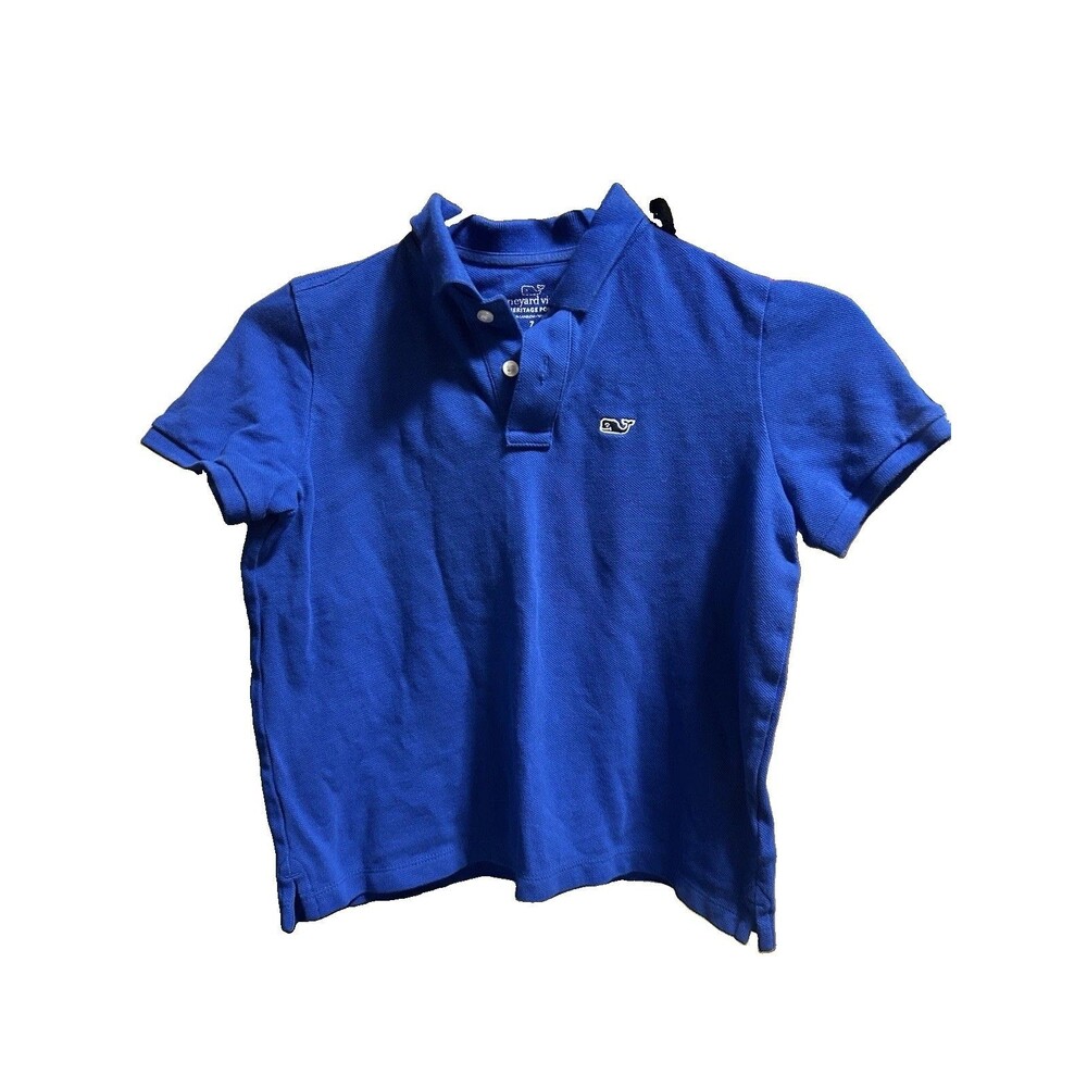 Vineyard Vines Boys Heritage Pique Polo shirt Blue Classic 100% Cotton Size 7